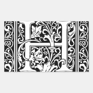 Adesivo Retangular Letra H Monograma Medieval Arte Nova