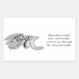 Adesivo Retangular Letra K angel monograma alfabético inicial