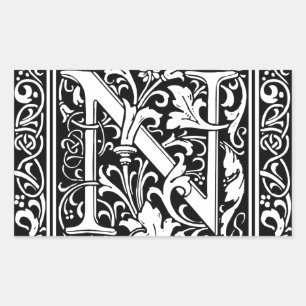 Adesivo Retangular Letra N Monograma Medieval Arte Nova