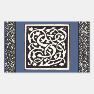 Adesivo Retangular Letra S Art Nouveau Monograma Vintage