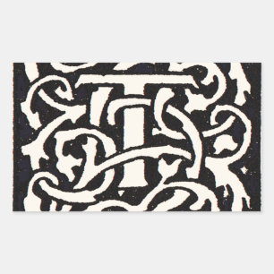Adesivo Retangular Letra T Art Nouveau Monograma Vintage