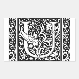 Adesivo Retangular Letra U Monograma Medieval Arte Nova