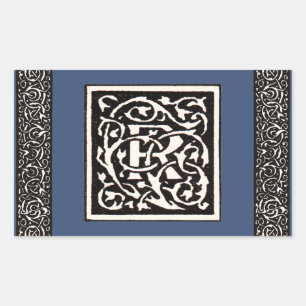 Adesivo Retangular Letra Vintage Monogram R Art Nouveau