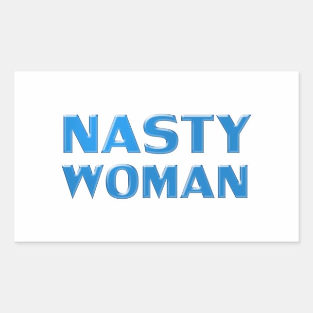 Adesivo Retangular Letras azuis de "mulher desagradável", fundo branc (Frente)