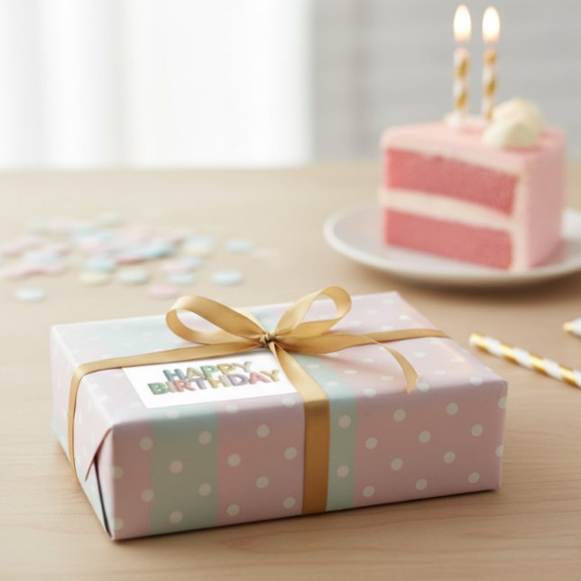 Adesivo Retangular Letras de Feltro Pastel Feliz Aniversário (Criador carregado)