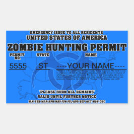 Adesivo Retangular Licença da caça do zombi (azul)