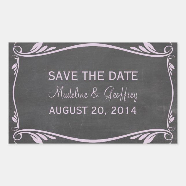 Adesivo Retangular Lilac Flourish Chalkboard Save the Date Stickers (Frente)