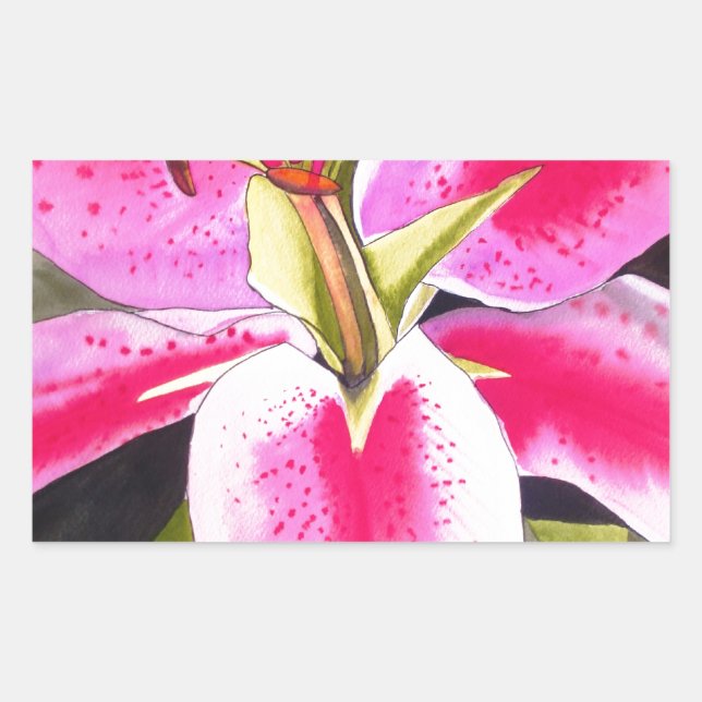 Adesivo Retangular Lily rosa quente Tenerife pop art flor de aquarela (Frente)