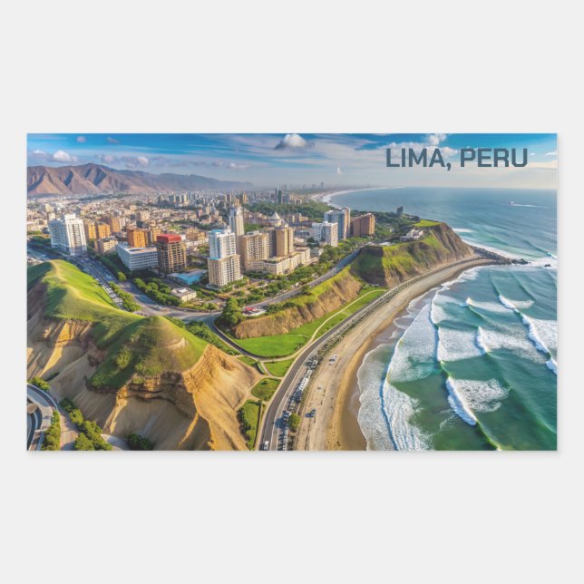 Adesivo Retangular Lima de texto personalizado, Peru (Frente)