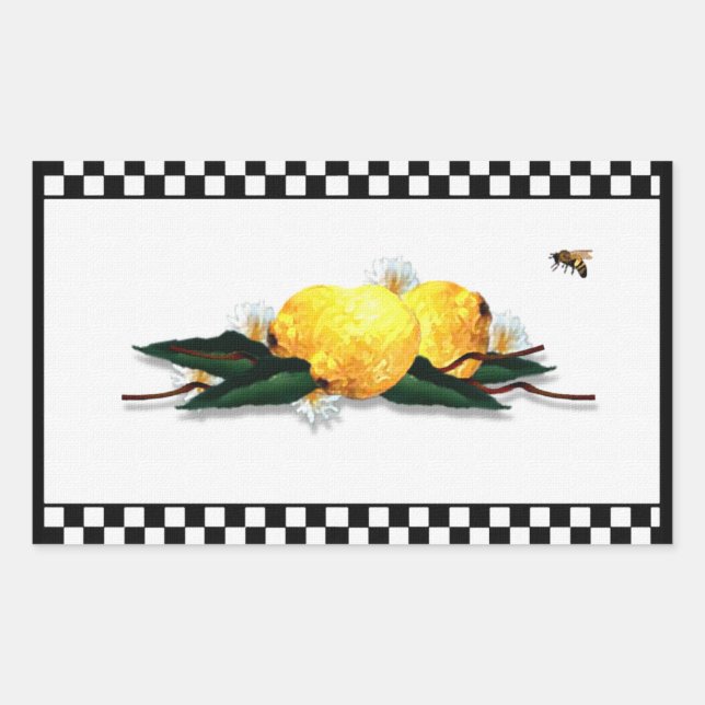 Adesivo Retangular Limões com Gingham Preto e Branco (Frente)
