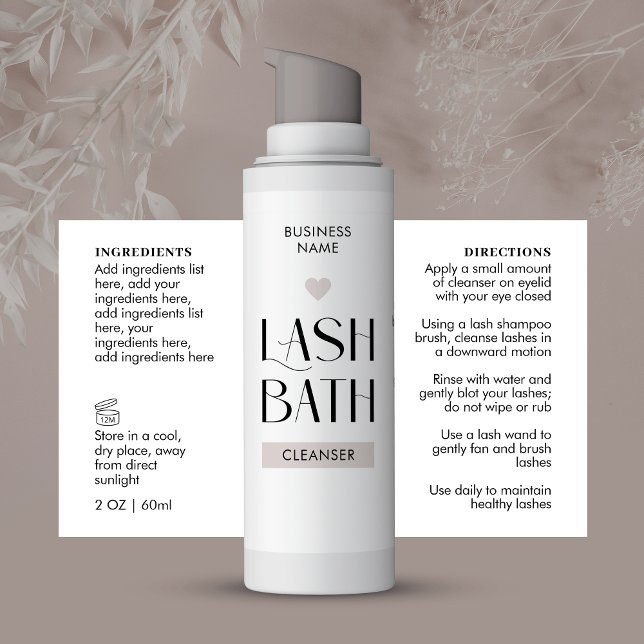 Adesivo Retangular Limpador de espuma de extensões simples de bege mo (Modern Lash Foam Cleanser Ingredients Labels in a neutral taupe & white design)