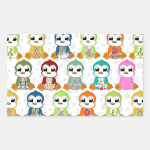 Adesivo Retangular Lindas e bonitas flores coloridas de pinguins