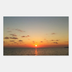Adesivo Retangular lindo pôr do sol no oceano amarelo laranja vermelh