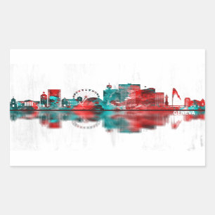 Adesivo Retangular Linha do Skyline da Suiça de Genebra