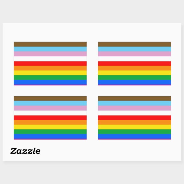 Adesivo Retangular Listras da Bandeira de Progresso LGBTQ+ (Folha)