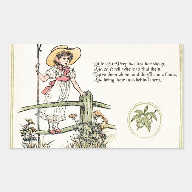 Adesivo Retangular Little Bo-Peep: Clássico de Kate Greenaway Nursery (Frente)