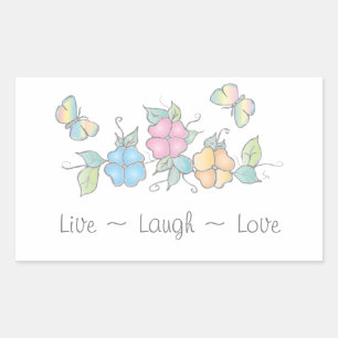 Adesivo Retangular Live Laugh   Borboleta Floral
