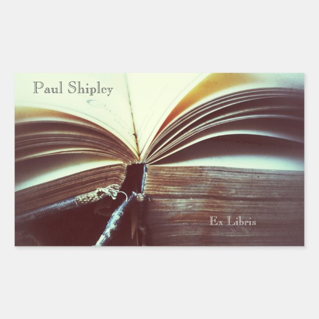 Adesivo Retangular Livro de vinhetas aberto ex libris (Frente)