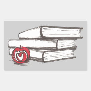 Adesivo Retangular Livros + Apple   Personalizável