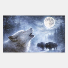 Lobo e Bisão ou Búfalo Wilderness Lua Cheia
