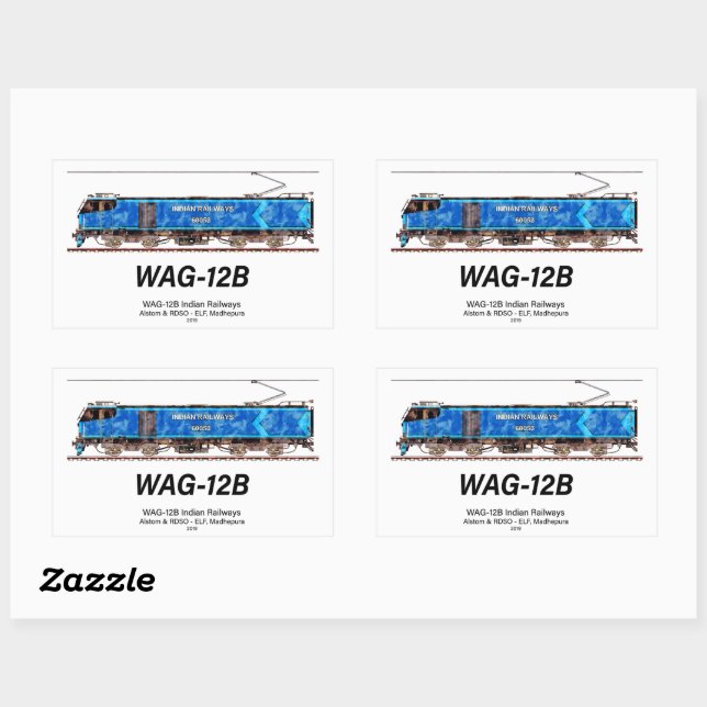 Adesivo Retangular Locomotiva WAG-12B. Caminho de ferro da Índia (Folha)