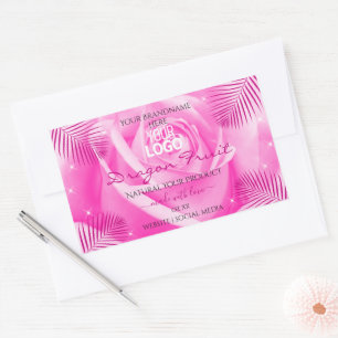 Adesivo Retangular Logotipo de Folhas de Rosa Rosa Rosa Cor-de-rosa