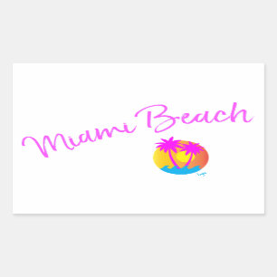 Adesivo Retangular Logotipo de Miami-Beach-sun-palms-pink