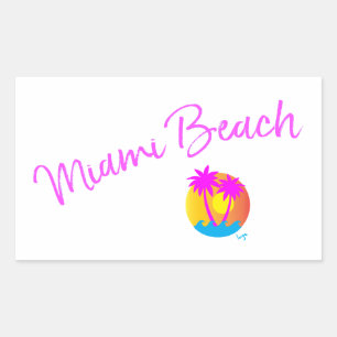 Adesivo Retangular Logotipo de Miami-Beach-sun-palms-pink