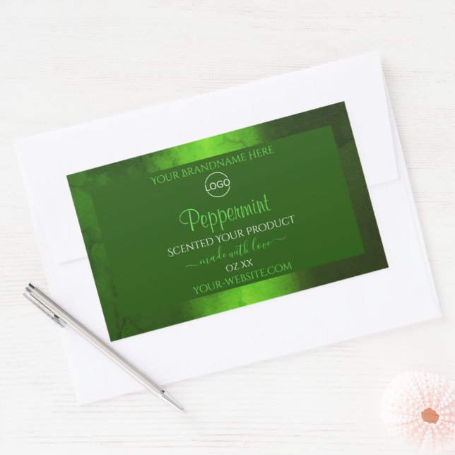 Adesivo Retangular Logotipo Shimmery Green Marble Modern (Envelope)
