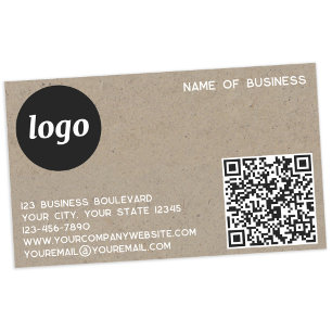Adesivo Retangular Logotipo simples e código QR Papel marrom
