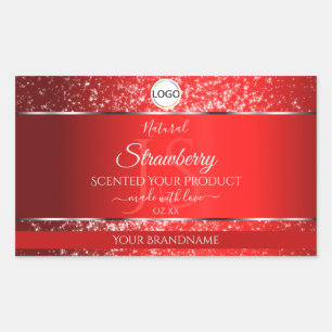 Adesivo Retangular Logotipo Vermelho Shimmery Iniciais de Produto Lum