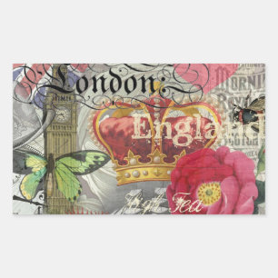 Adesivo Retangular London England Viagens vintage Collage