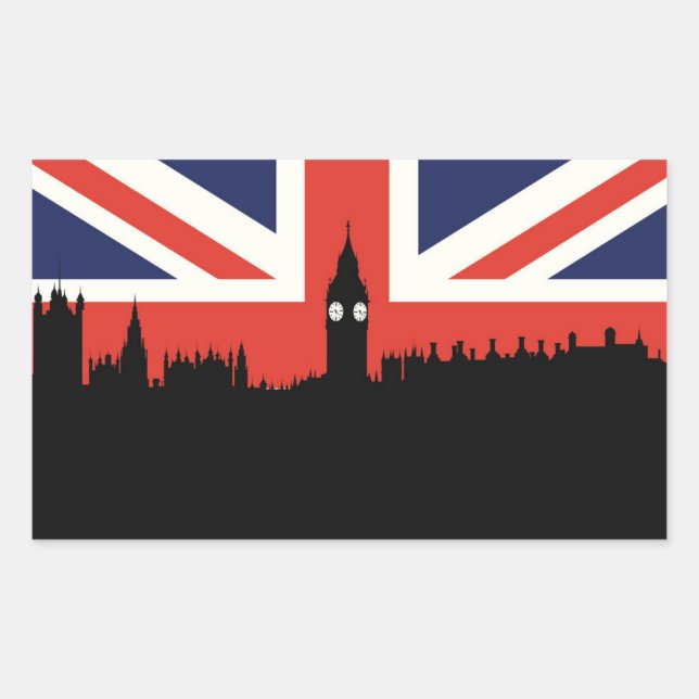 Adesivo Retangular London Skyline | Bandeira Britânica (Frente)