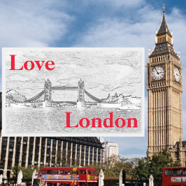 Adesivo Retangular Love LONDON Tower Bridge, moderna, gravada em rele