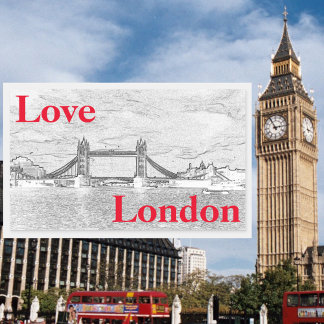Adesivo Retangular Love LONDON Tower Bridge, moderna, gravada em rele
