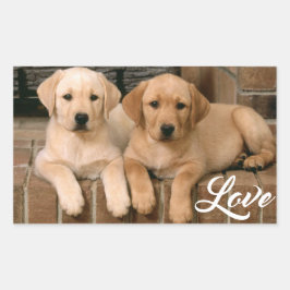 Adesivo Retangular Love Yellow Labrador Retriever Puppies Sticker