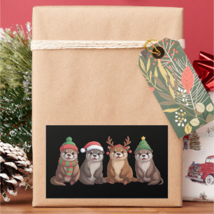 Adesivo Retangular Luzes de Natal Divertidas de Animal Lontra Fofa