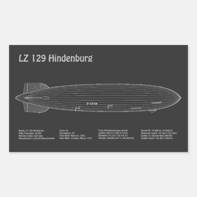 Adesivo Retangular LZ 129 Hindenburg - Planos de projeto de navegação (Frente)