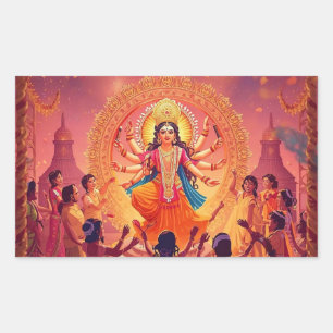 Adesivo Retangular Maa Durga - O Coração das Celebrações de Dussehra