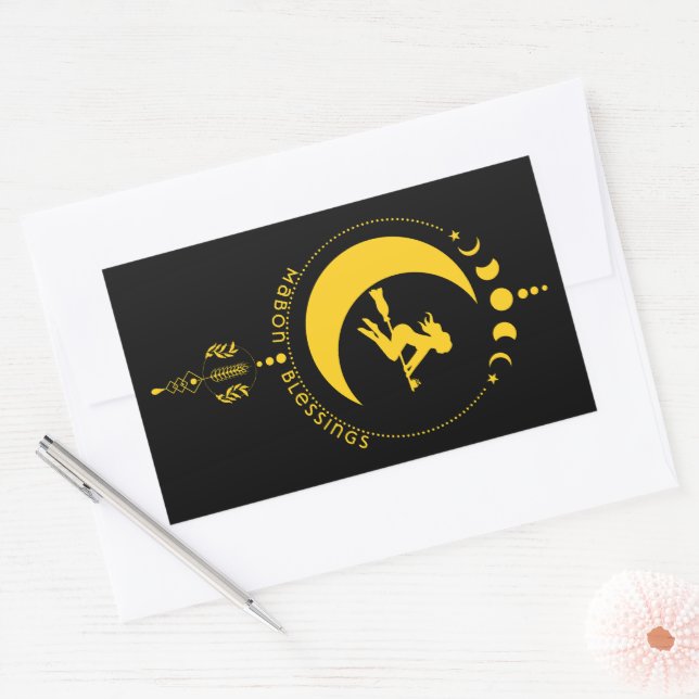 Adesivo Retangular Mabon Blessings, bruxa, lua, trigo (Envelope)
