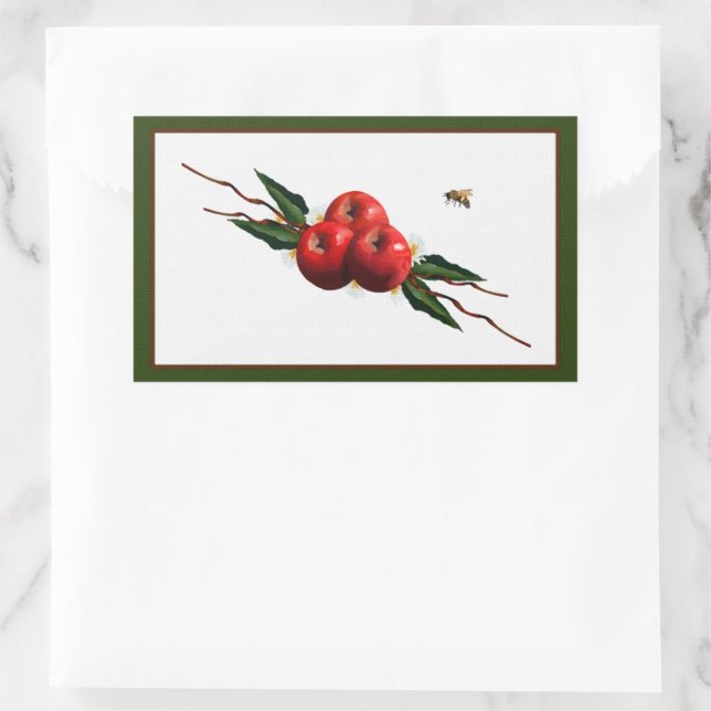 Adesivo Retangular Maçãs Vermelhas de Aquarela (Bolsa)