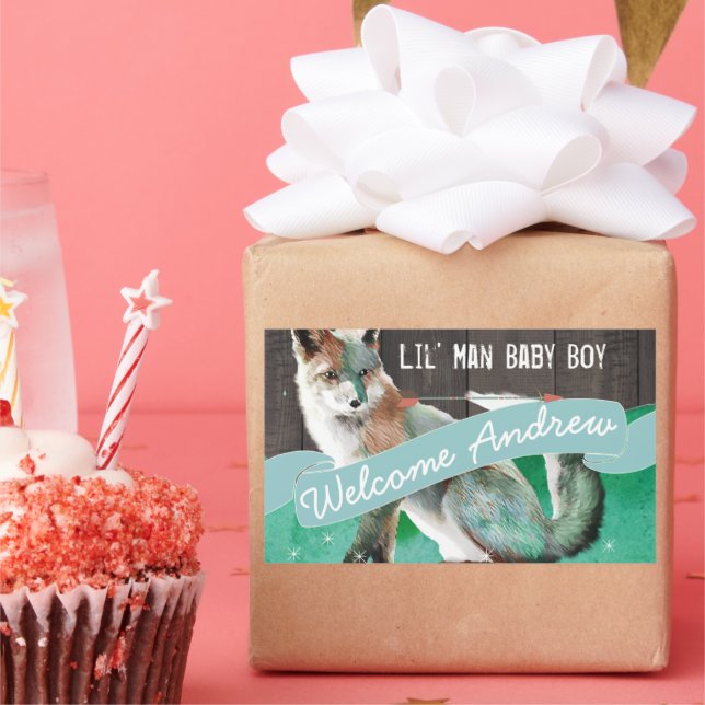 Adesivo Retangular Madeira de Fox Barn com Cor de Água Personalizada (Festa)