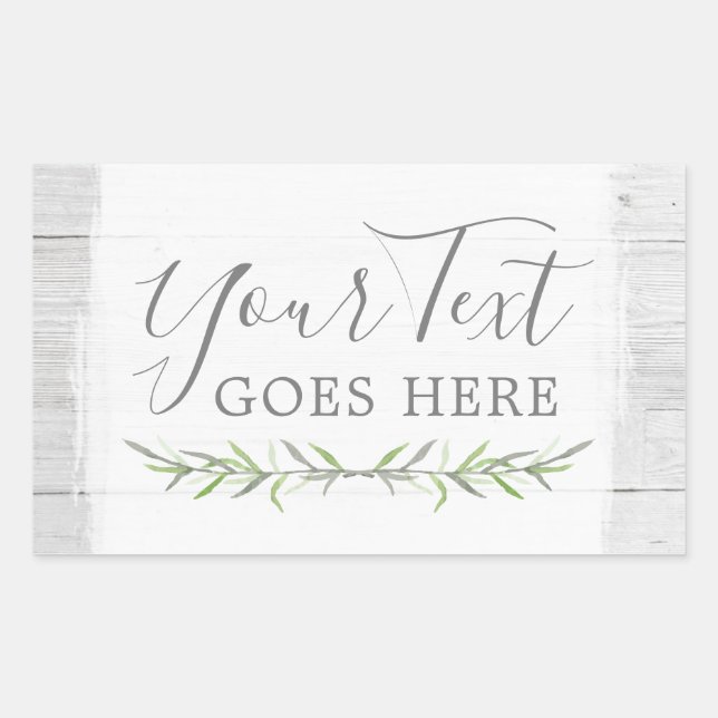 Adesivo Retangular Madeira Rústica e Folha Botânica Ramais Verdes (Frente)