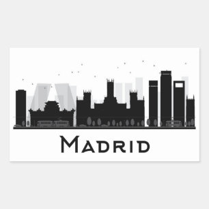 Adesivo Retangular Madrid, Espanha   Black & White City Skyline