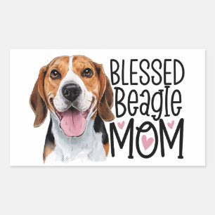 Adesivo Retangular Mãe de Beagle Fofa Amante de Cachorro Corações Ros