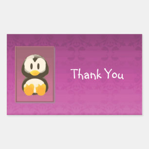 Adesivo Retangular Magenta Penguin Obrigado Sticker