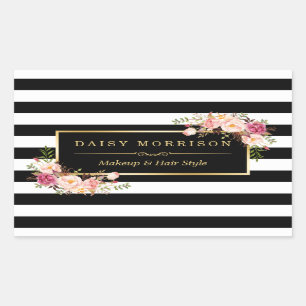 Adesivo Retangular Makeup Artist Beauty Salon Dourado Vintage Floral