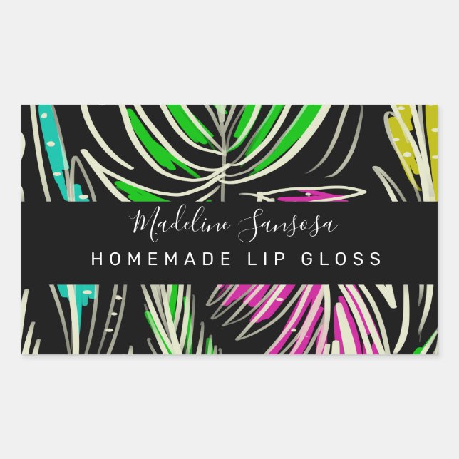 Adesivo Retangular Makeup Lipgloss Bright Jungle Doodles Black (Frente)