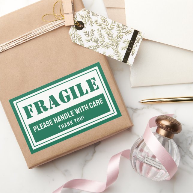 Adesivo Retangular Manuseio Frágil com Correio Cuidadoso e Embalagem (Presentear)