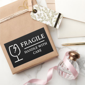 Adesivo Retangular Manuseio Frágil Profissional Preto Com Cuidado